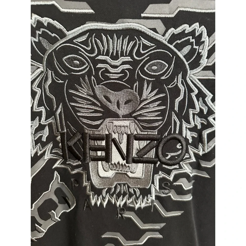 Kenzo Paris Tiger Head Embroidered Sweatshirt Dress Black &‎ Silver Large